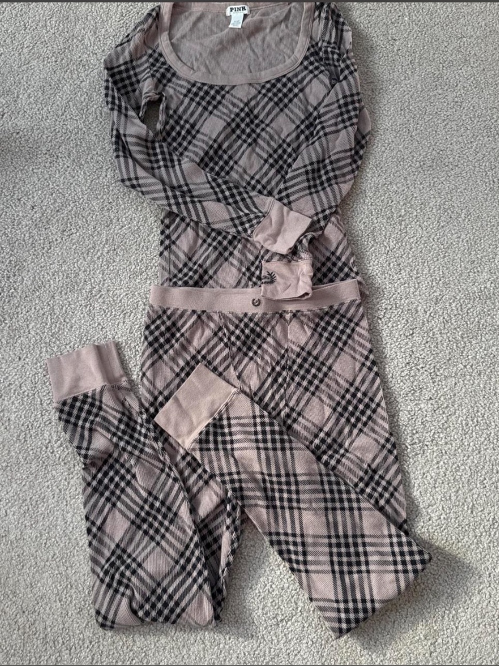 PINK Victoria's Secret Mauve and Black Plaid Long-Sleeve Pajama Set